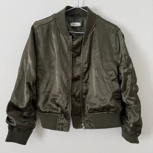 TOPSHOP Green Satin Bomber Jacket